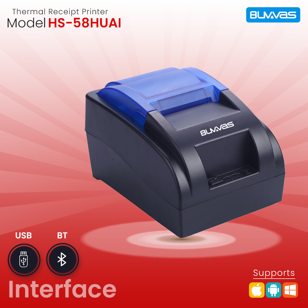 Buvvas 2inch Thermal Receipt Printer |USB+Bluetooth | Without Battery | With Cash Drawer Port | 1 Year Warranty