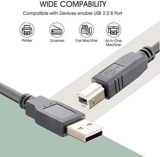 USB 2.0 High Speed Printer Cable | Scanner Cable | 1 Meter | Black LENGTH 1 METER HIGH-STANDARD NICKEL-PLATED PLUG IDEAL PRINTER SCANNER CABLE - USB 2.0 FAST TRANSMISSION & PLUG AND PLAY Compatible to HP, Canon, Buvvas, ATPOS, TSC, Epson, IMPACT, TVS, EVERCOM, SHREYANS, Etc..