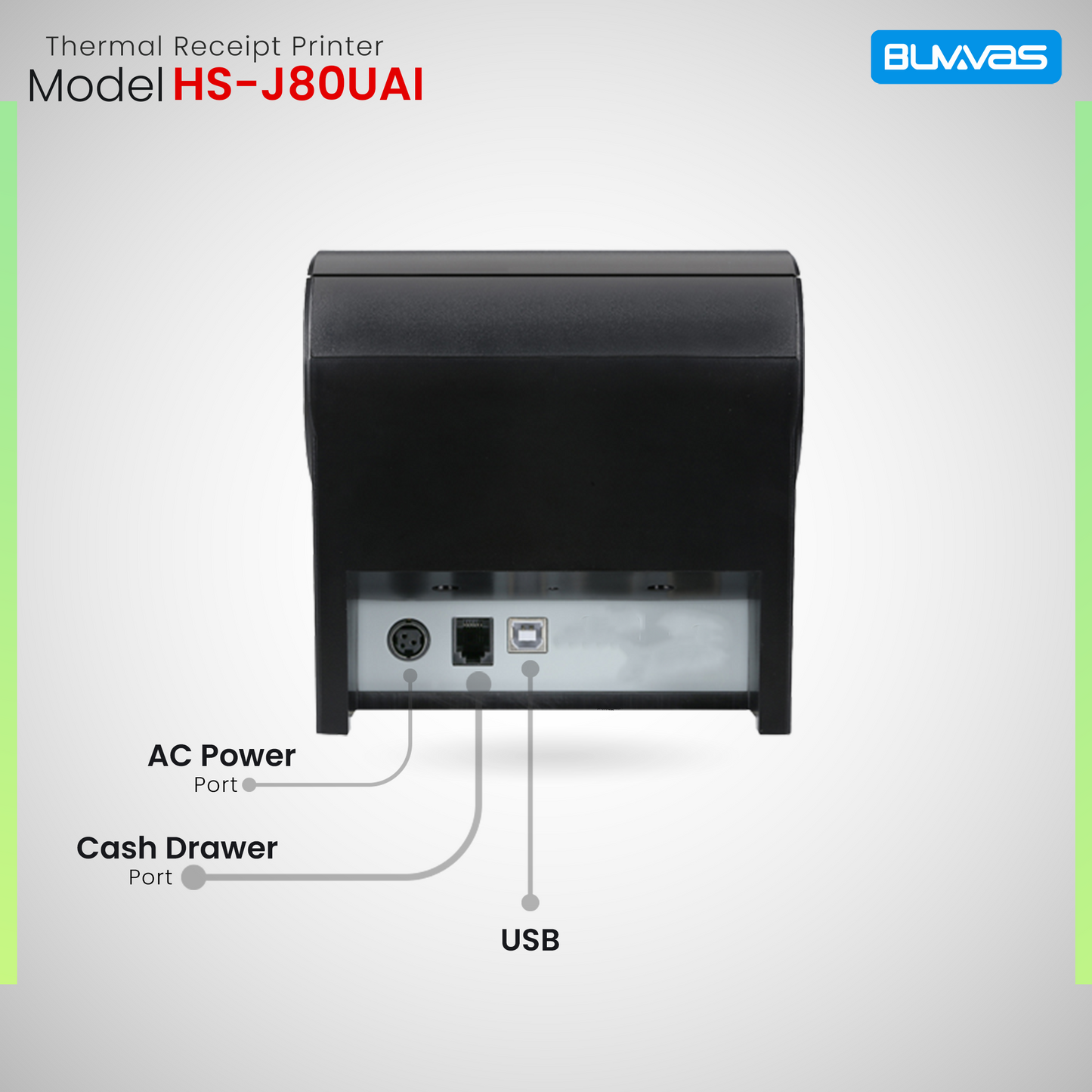 Buvvas HS-J80UL வெப்ப ரசீது பிரிண்டர் | 3 அங்குலம் | USB+LAN