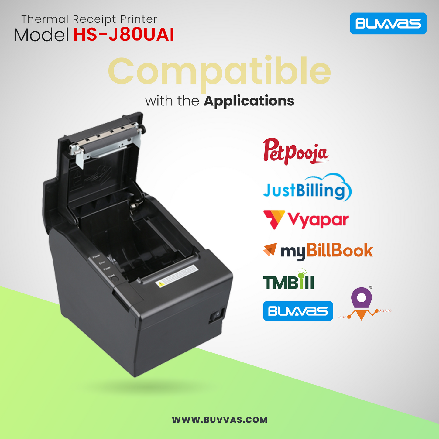 Buvvas HS-J80UL வெப்ப ரசீது பிரிண்டர் | 3 அங்குலம் | USB+LAN