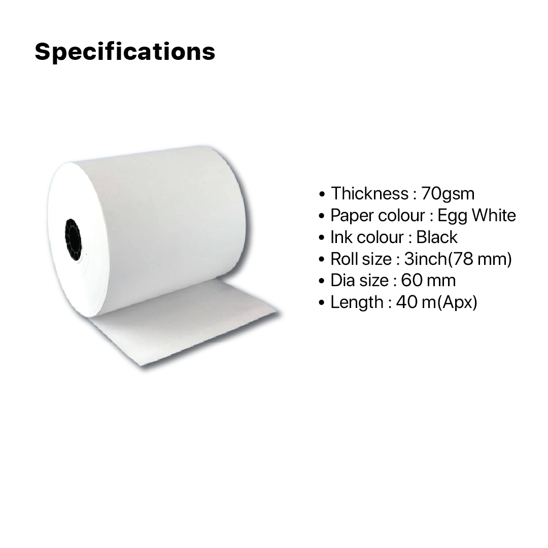 posclub Thermal Paper roll 3 inch 80 mm 40 meter length , best quality Can be used in thermal printer machines in Restaurants, Retail Outlets, Shops. Wholesale price, straight from the factory