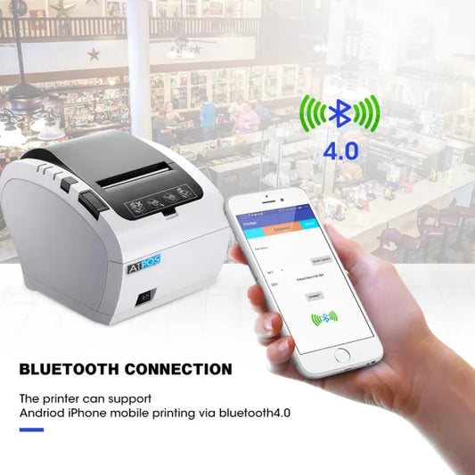 Atpos AT-406 80mm 3 Inch Bluetooth Thermal Receipt Printer (BT+USB+LAN+Serial) | Auto Cutter | White