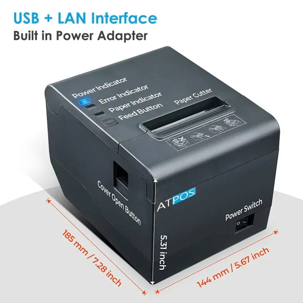 Atpos AT-302 80mm 3 Inch வெப்ப ரசீது பிரிண்டர் | ஆட்டோ கட்டர் | USB+LAN