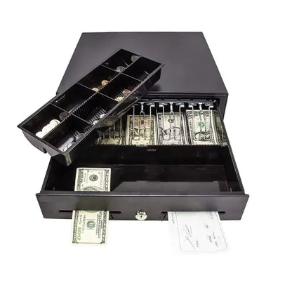 Atpos AT-405A Electronic Metal Cash Drawer for RJ11 POS Printer with Coin Tray, 5 Bill / 8 Coin (Black)