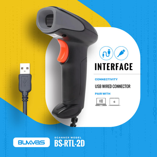 Buvvas RTL-2D Barcode QR Scanner Wired | USB Wired | Billing for Retail Stores, Warehouse | Plug and Play (2D+1D Wired)