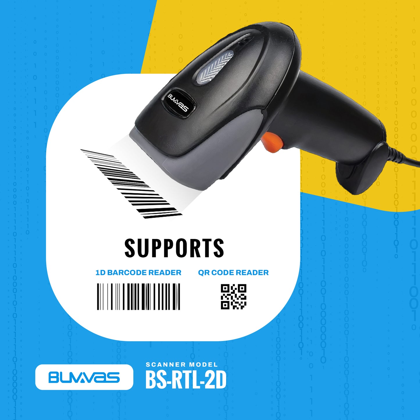Buvvas RTL-2D Barcode QR Scanner Wired | USB Wired | Billing for Retail Stores, Warehouse | Plug and Play (2D+1D Wired)