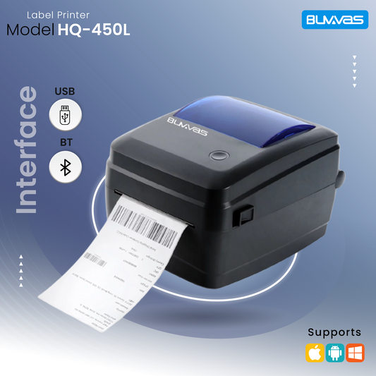 Buvvas HQ450L 4 Inch (108mm) Thermal Barcode Shipping Label Sticker Printer | USB+Bluetooth Interface