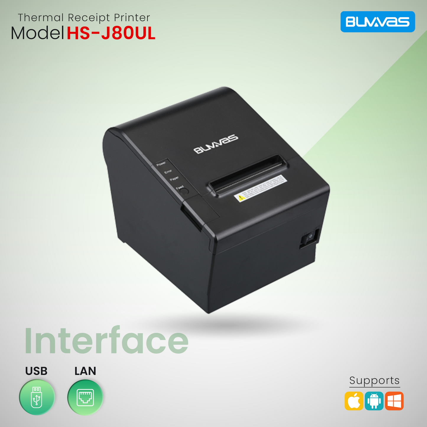 Buvvas HS-J80UL Thermal Receipt Printer | 3inch | USB+LAN