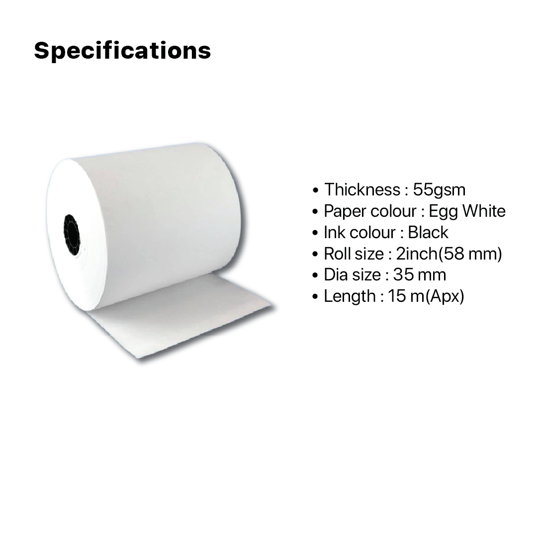 posclub Thermal Paper roll 2inch 58mm 15 meter length , best quality   Can be used in thermal printer machines in Restaurants, Retail Outlets, Shops. Wholesale price, straight from the factory